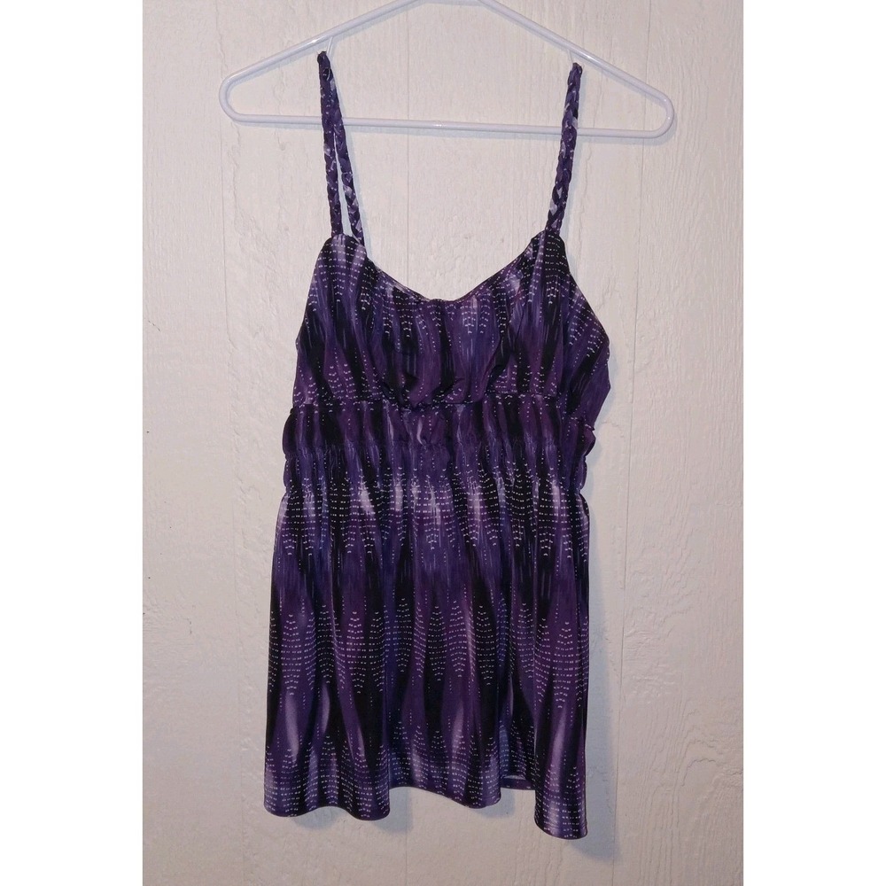 Studio Y Cami Tank Top Womens Large Purple Black Abstract Braided Strap Y2K Boho